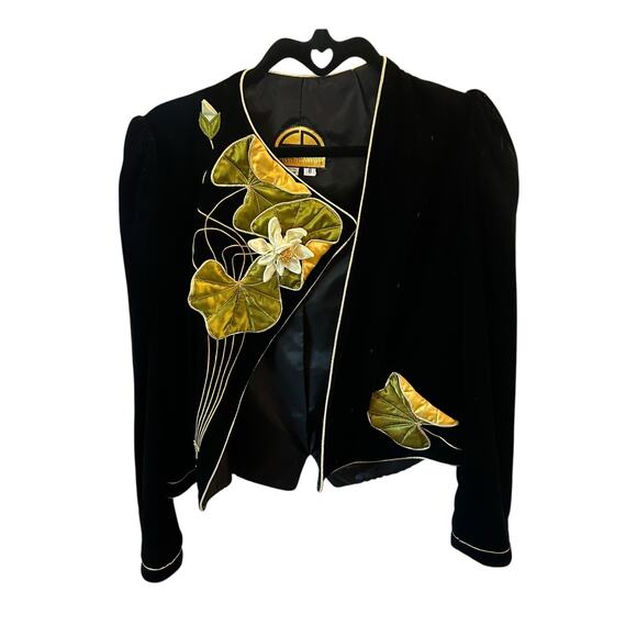 Vintage Eugene Alexander Water Lily Applique Velvet Open Front Jacket Womens 8 - Picture 1 of 5